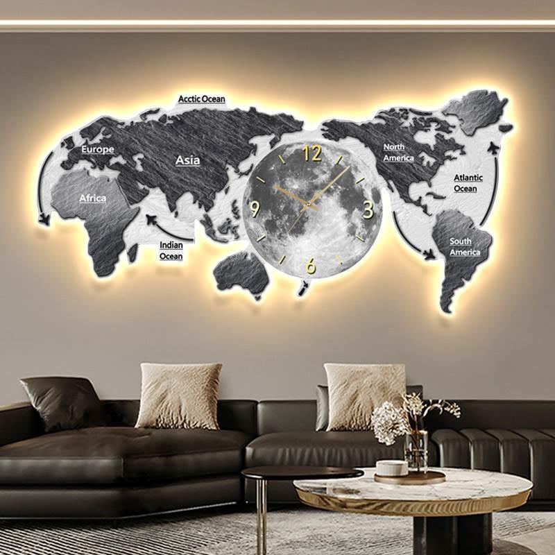 世界地図発光壁掛け時計 リビングルーム デジタル時計 北欧風 - Luxury Watch Wall Clock のレビューと価格