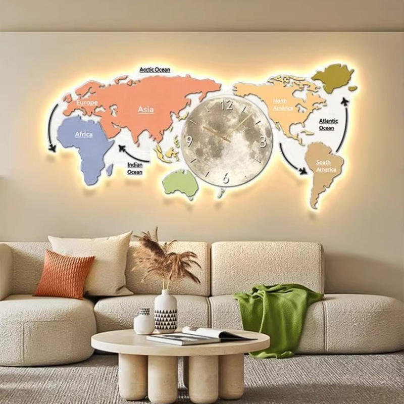 世界地図発光壁掛け時計 リビングルーム デジタル時計 北欧風 - Luxury Watch Wall Clock のレビューと価格