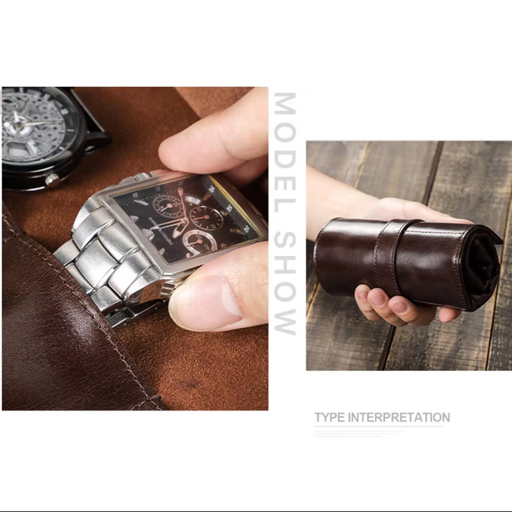 100%本物の牛革製腕時計ロールケース 6スロット CONT - Luxury Watch Holder のレビューと価格
